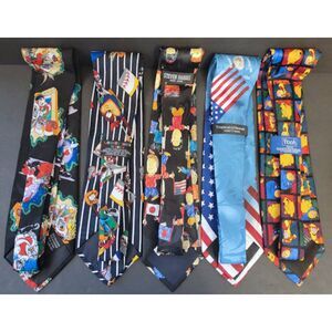 Lot of 5 Novelty Ties - Looney Tunes, Steven YHarris, Pooh, Tropical Hawaii, Chr